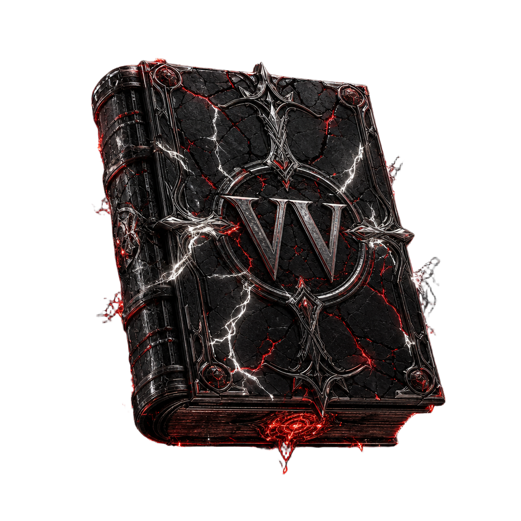 The Book of VV — obsidian and chrome grimoire engraved with the VV sigil